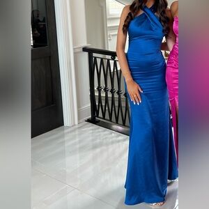 Elegant Blue Halter Maxi Dress